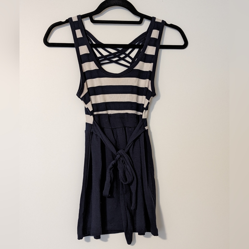 Emma's Closet Nautical Blue White Stripe Tie Waist Sleeveless Dress Medium